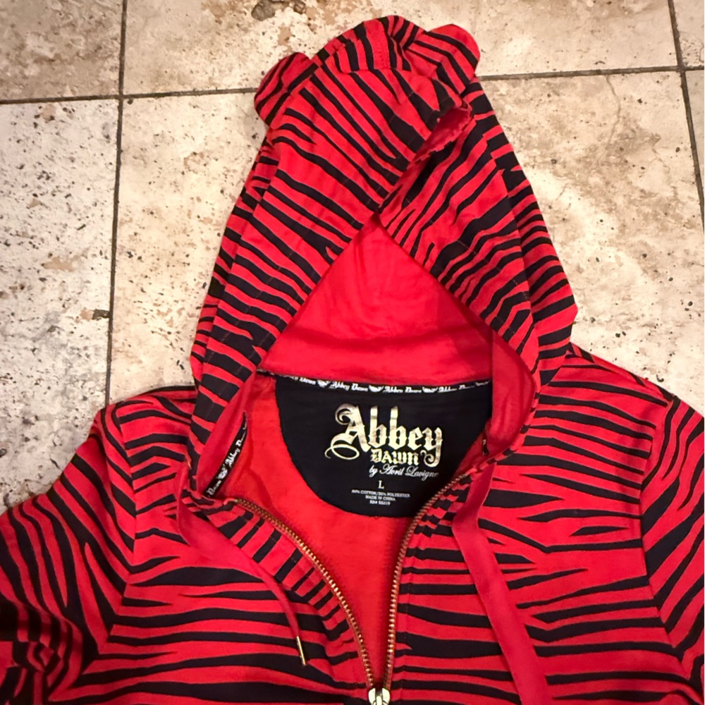 THE ABBEY DAWN EPIC RED STUDDED ZEBRA STEREO HOODIE. Rare. Iconic. Sz L. Emo - Picture 5 of 12